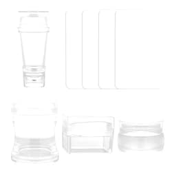 Psyqtsuary 4 Different Clear Silicone French Nail Art Stamper Set Transparent Visible Body Jelly Nails Art Template Tools Round Rectangular Double Head Transparent Visible Body Jelly Stamping for Nail Art