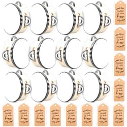 Boao 12 Sets 6 Inch Wedding Tambourines for Adults Wooden Hand Held Drum Metal Jingles with Tags Rope Percussion Musical Instrument for Church Wedding Party Favor