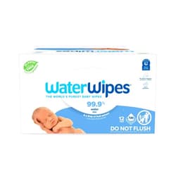 WaterWipes Plastic-Free Original Baby Wipes, 99.9% Water Based Wipes, Unscented & Hypoallergenic for Sensitive Skin, 60 Count (Pack of 12), Packaging May Vary