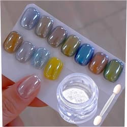 Fokostar White Pearl Chrome Nail Powder for Gel Nails Clear Glazed Donut Mirror Effect High Gloss Nail Glitter Pigment Powder, Moonlight Unicorn Nail Chrome Powder for Nail Gel Polish Design 1g