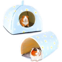 Bienbee Guinea Pig Hideout, Rabbit Bed with Guinea Pig Tunnel, 2 Pack Guinea Pig Toys Set Guinea Pig House Rabbit Hideout Guinea Pig Accessories for Hamster Ferret Rabbit Bunny Daisy