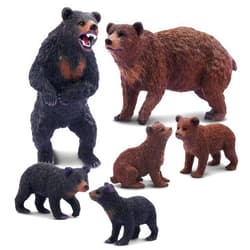 Toymany 6PCS Bear Figurines, Realistic Forest Animals Bear Family Figures Toy Set includes Brown Bears Black Bears and Cubs, Education Toy Birthday for Kids Toddlers