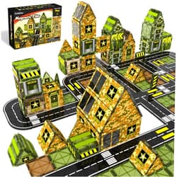 GobiDex Magnetic Tiles Army Toys, STEM Military Magnetic Building Blocks for Toddler Kids Ages 3-5 4-8, Sensory Magnet Construction Toys Birthday Gifts for 3+ Year Old Boys & Girls Army Men Playset