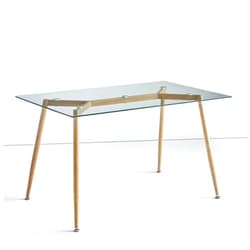 IDS Online Mid Century Dining Table, Office Desk, Glass : 8mm, Wooden Skin