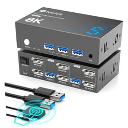 Hearvo 4K@240Hz KVM Switch 2 Monitors 2 Computers Displayport, 8K@60Hz KVM Switches for 2 Computers Sharing Dual Monitor Keyboard Mouse Hard Drives Printer,with EDID Adaptive, 2*USB Cable and Controller.