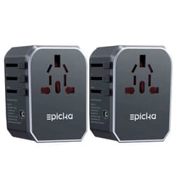 EPICKA 2 Pack Universal Travel Adapter, International Plug Adapter with 4 USB-A & 1 USB-C Ports, Travel Power Adapter Worldwide, All-in-One Wall Charger for US to EU UK AUS (Black)