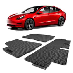 Spurtar for Tesla Model 3 Floor Mats 2017-2024, Car Floor Mats All Weather Automotive Floor Liner with 3D Extended Edge, 3 Pack Honeycomb Design Front & Rear Rubber All-Weather Protector, Black
