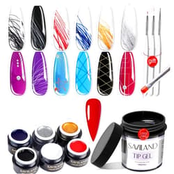 SAVILAND 6 Colors Spider Gel with 3.5OZ Large Capacity No Wipe Top Gel Coat Clear Gel Nail Polish