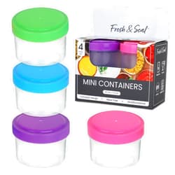 MosJos Condiment Containers with Screw Lids (4-Piece) - Reusable Leakproof Salad Dressing Containers to go - Small Mini Food Storage Cups for Lunch, Dishwasher Friendly, 1.4-Ounce