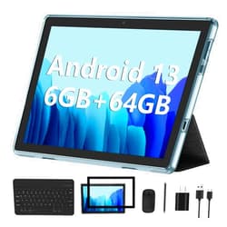 ECOPAD Android 13 Tablet 2023 New 10 Inch Tablets with 6GB RAM + 64GB ROM + 1TB Expanded Ouad-Core, 2 in 1 Tablet with Keyboard Mouse WiFi 6 Bluetooth, GMS Certified IPS Touch Screen Tablet - Blue Set