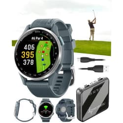 Wearable4U Garmin Approach S44 Golf GPS Smartwatch Silver Aluminum Bezel with Twilight Silicone Band with Wearable4U Power Bank Bundle