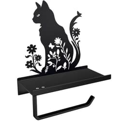 Vausart Black Cat Toilet Paper Holder with Shelf – Cute & Funny Animal Design for Farmhouse Bathroom Decor | Paper Towel Holder, Unique Cat Lover Gifts