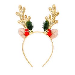 HAKJXOS Christmas Headband for Women Hair Accessories Gold Glitter Deer Horn Bell Design Cute Reindeer Headbands for Girls Winter Party Hair Bands 1 Pcs
