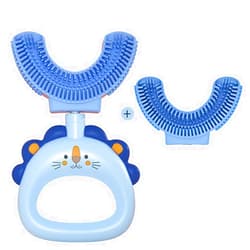 PAT-YES Kids U-Shaped Toothbrush,Food Grade Soft Silicone Brush Head,Removable Manual Training Tooth Brush with Replacement Brush Head, 360° Oral Teeth Cleaning Design for Toddlers and Children Age 2-6 Blue