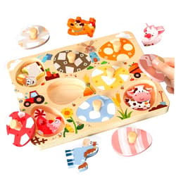 Zeoddler Easter Wooden Puzzles for Toddlers, 8 Pcs Farm Animal Matching Egg Puzzle, Montessori Toys for Boy Girl Birthday Gifts, Preschool Learning Activities & Educational Toys for Boys, Girls