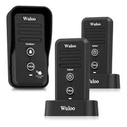 Wuloo Wireless Intercom Doorbells for Home Classroom, Intercomunicador Waterproof Electronic Doorbell Chime with 1/2 Mile Range 3 Volume Levels Rechargeable Battery (Black, 1&2)