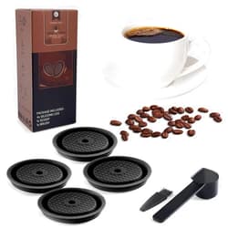 My Planet Reusable Coffee Capsule Lids for Original Nespress Vertuoline Pods, Food Grade Silicone Caps for Refillable Nespresso Vertuo Pods with Scoop and Brush, 4 PCS (Black)