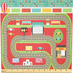 Ambesonne Car Race Track Fabric by The Yard, Roadway Activity Car Racing Competition Facilities Bleacher Audience, Stretch Knit Fabric for Clothing Sewing and Arts Crafts, 1 Yard, Red Green