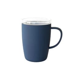 Vinglacé Stainless Steel Coffee Mug- Insulated Hot and Cold Beverage Cup with Glass Insert and Lid, 12 oz, Navy