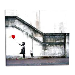 Wieco Art Banksy Grafitti Girl with Red Balloon Large Modern Gallery Wrapped Giclee Canvas Prints Artwork Grey Love Pictures Paintings on Canvas Wall Art for Living Room Bedroom Home Decorations