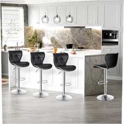 ZENY Adjustable Swivel Bar Stools Set of 4, Counter Height Bar Stools with Back, PU Leather Shell Back Tall Stools Set, Modern Armless Bar Chairs, Black