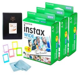 Fujifilm Instax Wide Instant Film (60 Exposures) + BluebirdSales Photo Album + Frames and Microfiber Cleaning Cloth (Pack of 3)