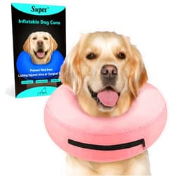 Supet Inflatable Dog Cone Collar Alternative after Surgery, Dog Neck Donut Collar Recovery E Collar to Stop Licking, Soft Dog Cone for Medium Large Dogs
