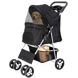 Nova Microdermabrasion 4 Wheels Pet Stroller Dog Cat Stroller for Small Medium Dog Cats Foldable Carrier Jogger Travel Puppy Stroller with Storage Basket and Cup Holder (Black)