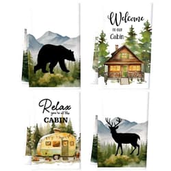 Buryeah 4 Pcs Cabin Kitchen Towels Set 23.6 x 16 Inches Farmhouse Country Style Decorative Rustic Tea Towels Deer Bear Log Cabin Decor
