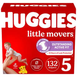 Huggies Size 5 Diapers, Little Movers Baby Diapers, Size 5 (27+ lbs), 132 Count, Packaging May Vary