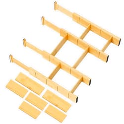 Utoplike Kitchen Drawer Divider with Inserts, Bamboo Drawers Organizer Adjustable, 4 pcs Large Expandable Wood Socks Drawer Organization for Dresser, Office, Spring Loaded