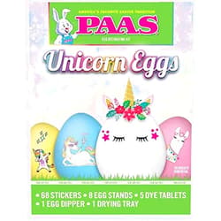 PAAS Unicorn Eggs - Easter Egg Decorating Kit - 68 Stickers, 8 Egg Stands, 5 Dye Tablets, and More