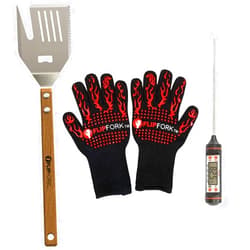 FLIPFORK Grill Rescue Flipfork- BBQ Tool Set with BBQ Gloves and Thermometer