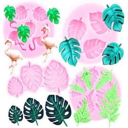 ZiXiang Flamingo Tropical Leaf Silicone Mold Fern Monstera Leaves Fondant Molds For Cupcake Topper Cake Decorating Chocolate Resin Polymer Clay Set Of 4
