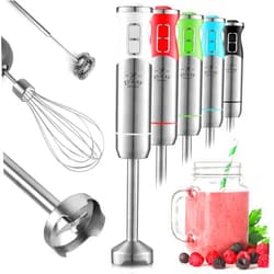 Zulay Kitchen Immersion Blender Handheld 500W - 8 Speed Copper Motor Immersion Hand Blender - Heavy Duty Stick Blender Immersion With Stainless Steel Whisk and Milk Frother Attachments (White)