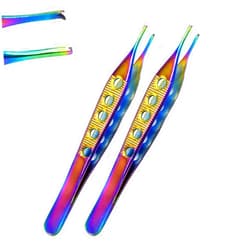 OdontoMed2011 Adson Kocher Tissue Dressing Forceps Tweezers 12cm 2 pcs Set Titanium Multicolor Rainbow Stainless Steel