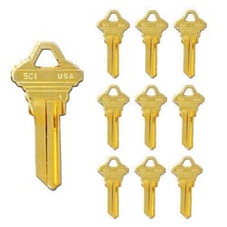 SUMMIT DOORWARE Schlage SC1 Key Blanks in Premium Brass | Uncut Keys for Home and Professional Use | 10 Blank Keys Compatible with 5-Pin Locks