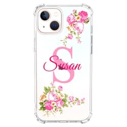 IKPYTREE Custom Name & Initial Crystal Clear Case, Compatible with iPhone 16 Pro Max 15 Plus 14 13 12 11 Xs Max XR 8 7 6 Plus 11 Mini SE3(Deep Pink Flowers)