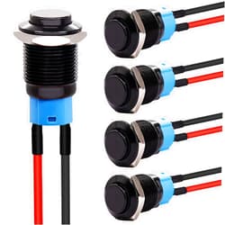Twidec/5PCS 12mm Latching Push Button Switch ON Off Mini Round Waterproof Black Shell 12V 24V 36V 110V 250V 2A Raised Head with Pre-soldered Wires L-12-BK-G-X