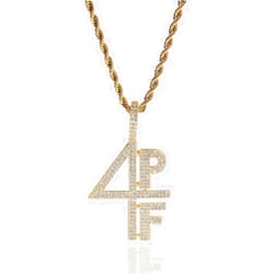 Ashendikan Men's Gold 4PF Number Letter Rhinestone Pendant Hip Hop Chain Necklaces Pendant Stainless Steel, Stainless Steel, Rhinestone