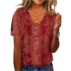 DMOYALA Women's Boho Ethnic Floral Short Sleeve Blouse Shirt Summer Dressy Casual Loose Cute Cold Shoulder Tunic Top