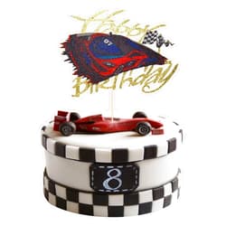 Gyufise 1Pcs Glitter Race Car Birthday Cake Topper Racing Happy Birthday Cake Decoration for Race Car Themed Party Supplies Decorations