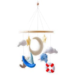 GOODMOM Seaside Nursery Mobile for Boys & Girls - Handmade Staycation Baby Mobile for Crib - Baby Crib Mobile COAST Theme Accessories with Sailboat |Easy Assembly & Sturdy Structure |Gift for Newborns
