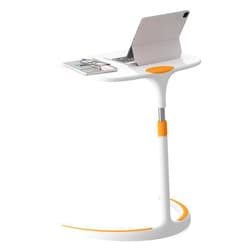 ALFA BUSINESS Height Adjustable C Shaped End Table, Laptop Side Table for Couch, Sofa Bedside Laptop Stand C Shaped TV Tray for Home Living Room Bedroom - White + Orange