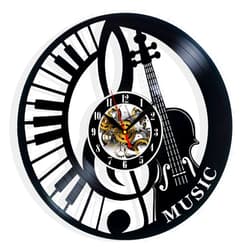 VINYL REVOLT Music Notes Treble Clef Violin Piano Vinyl Record Wall Clock Surprise Ideas Best Friends Birthdays Art Home Room Decor Gift for Birthday Holiday Christmas 12” LP Clock Black (Black dial + Black hands)