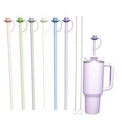 BCIBhucy Silicone Straw With Cowboy Straw Cover,12 inch Long Silicone Straw, 6 Pack Straw with 2 Cleaning Brush Reusable - Odorless for Tumbler Accessorie