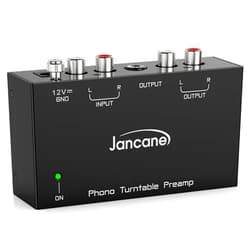 Jancane Phono Preamp for Turntable- Mini Electronic Audio Stereo Phonograph Preamplifier with RCA Input, RCA/TRS Output, Low Noise Operation, with 12 Volt DC Adapter