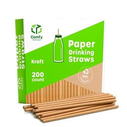 Comfy Package [200 Pack] Kraft Paper Straws, 100% Biodegradable & Ink-free, Straws for drinking and Crafts - Kraft