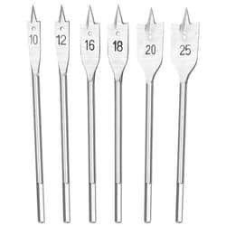 Hyamass 6Pcs Assorted Set Spade Drill Bits, Carbon Steel Paddle Flat Bit 1/4 in Hex Shank Ideal Wood Drilling Set for Fast Drilling Applications in Wood, Plywood, Particle Board, Fiberboard(10-25mm)