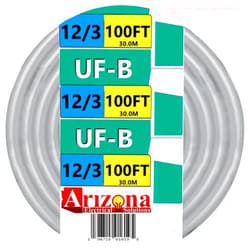 ARIZONA ELECTRICAL SOLUTIONS 100 FT 12/3 Type UF-B Copper Wire Cable, #12 AWG, 3 Conductors with Ground, Gray
